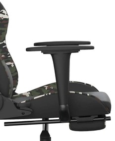 Cadeira gaming massagens apoio pés couro artif preto/camuflagem