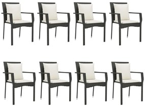 9 pcs conjunto de jantar p/ jardim c/ almofadões vime PE preto