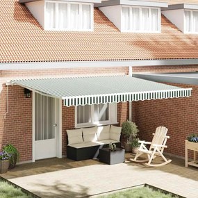 Toldo Retrátil Manual vidaXL Verde e Branco 450x300 cm