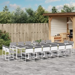 vidaXL 17 pcs conj. de jantar p/ jardim c/ almofadões textilene branco