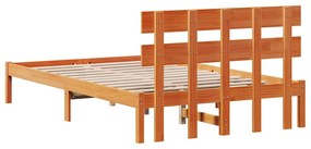 Estrado de Cama com Cabeceira Castanho Encerado 120x190 cm Madeira Sól