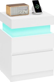 Mesa de cabeceira com base de carregamento e com iluminação 35 x 40 x 55 cm Branca