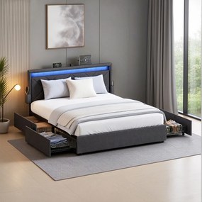 Estrutura de cama, 180 x 200 cm (COLCHÃO NÃO INCLUIDO), com iluminação Led Cinza