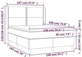 Cama box spring c/ colchão/LED 140x190 cm veludo cinzento