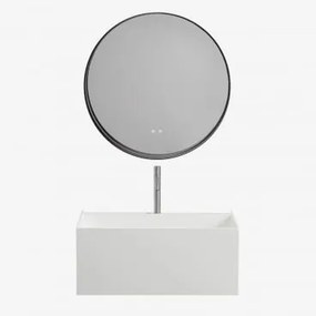 Conjunto De Móvel De Casa De Banho Suspenso Em Resina Com Lavatório Integrado E Luz Led Nerine Branco & Redondo Led E Anti-embaciamento - Sklum