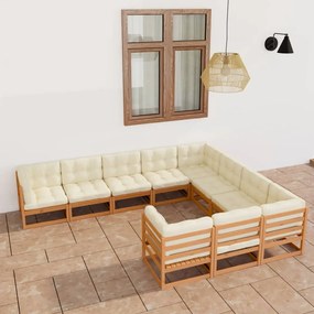 vidaXL 10pcs conj. lounge jardim almofadões pinho maciço castanho mel