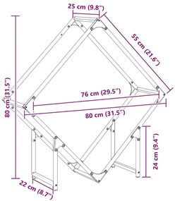 Suporte para lenha 80x25x80 cm aço laminado a frio preto