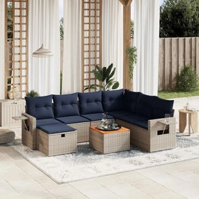 vidaXL 8 pcs conjunto sofás p/ jardim c/ almofadões vime PE cinzento