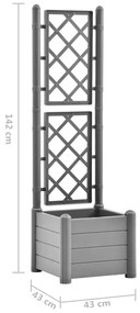 Vaso/floreira de jardim com treliça 43x43x142 cm PP cinza pedra