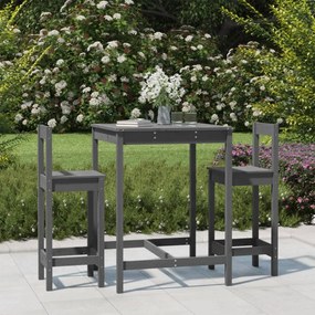 vidaXL 3 pcs conjunto de bar para jardim pinho maciço cinzento