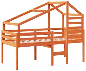 Cama alta com telhado 90x190 cm pinho maciço castanho-mel
