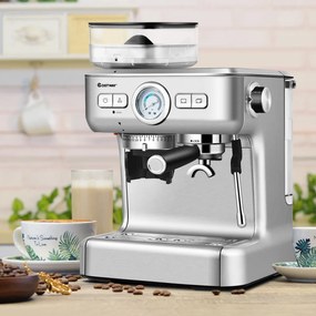 Máquina Automática de Café em Aço Inoxidável com Tanque de Moagem Máquina de Café Profissional para Café Doméstico 34 x 33 x 39,5 cm Prata