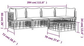 5 pcs conjunto lounge de jardim c/ almofadões vime PE antracite