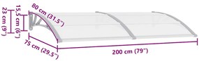 Toldo para porta 200x75 cm PC cinzento e transparente
