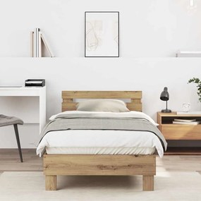 vidaXL Cama Artisan em Carvalho 90x200 cm, feita de madeira engenheirada.