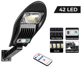Foco Solar LED 42 Leds Exterior + Sensor Movimento + Controlo Remoto