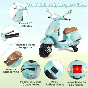 Mota elétrica para crianças de 12 V com 4 rodas, música, luzes LED, rodas de treino, motor duplo de 30 W e design retro-chique para crianças dos 3 aos