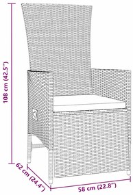 Conjunto de Cadeiras de Jardim Reclináveis 7 pcs Bege