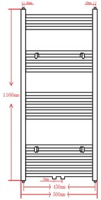 Aquecedor toalhas casa de banho liso 500 x 1160 mm preto