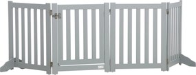 PawHut Barreira de Segurança para Cães Dobrável Dupla Face em Madeira, 4 Painéis com Porta, Pés de Suporte, 205 x 60 cm, Cinza | Aosom Portugal