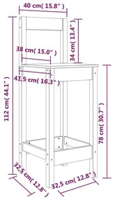 Cadeiras de bar 2 pcs 40x41,5x112 cm pinho maciço