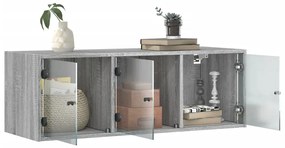Armário de parede c/ portas de vidro 102x37x35 cm cinza sonoma