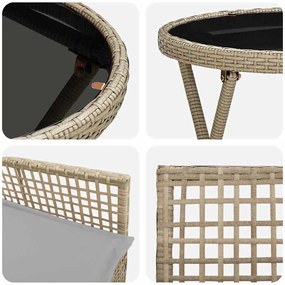 Conjunto de Bistro de Jardim com 3 Peças e Almofadas Bege em Rattan Si