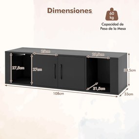 Armário suspenso para TV de 2 portas  108 x 33 x 30,5 cm com 2 cubos Consola de arrumação Preto