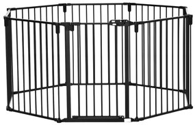 Pawhut Parque para Cães com 8 Painéis 60x76 cm Barreira de Proteção Animais de Estimação Dobrável Porta e Fechadura Dupla Preto | Aosom Portugal