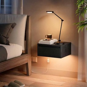 Conjunto de 2 mesas de cabeçeira com luz LED suspensas de parede em 35 x 40 x 18 cm preto