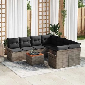 vidaXL Conjunto de Sofá de Jardim de 9 Peças com Almofadas Cinza Rattan Acácia
