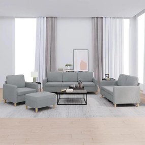4 pcs conjunto de sofás com almofadões tecido cinzento-claro