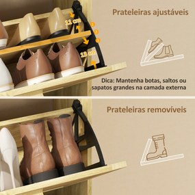 Sapateira com 3 Gavetas Rebatíveis e Prateleira Aberta para 12-18 Pares de Sapatos 65x24,5x153 cm cor Carvalho