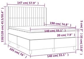 Cama box spring c/ colchão e LED 140x190 cm tecido cinza-claro