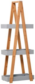 kleankin Estante de Bambú para Casa de Banho com 3 Prateleiras de Armazenamento Móvel Organizador 30x18x81 cm Madeira e Cinza