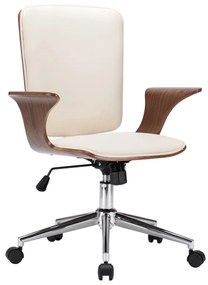 Cadeira escritório c/ rodas couro artif. creme/madeira curvada