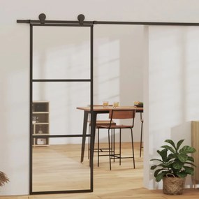 151008 vidaXL Porta deslizante em vidro ESG e alumínio 76x205 cm preto