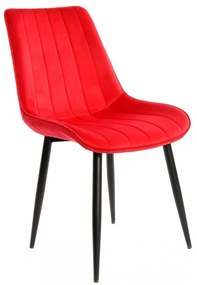 Conjunto 4 Cadeiras de Cozinha e Sala de Jantar YUCCA, metal preto, tecido velvet vermelho