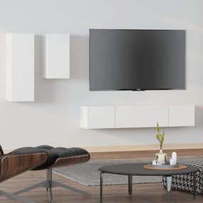 4 pcs conjunto de móveis de TV derivados de madeira branco