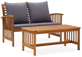 2 pcs conjunto lounge de jardim c/ almofadões acácia maciça