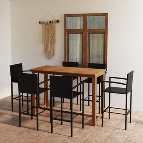 7 pcs conjunto de bar para jardim preto