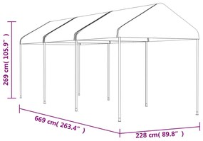 Gazebo com telhado 6,69x2,28x2,69 m polietileno branco