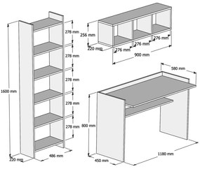 Secretária de Estudo e Estante Hera – Branco – Secretária: 118x80x58 c