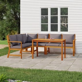 vidaXL 5 pcs conjunto de jantar p/ jardim c/ almofadões acácia maciça
