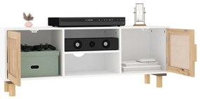 Móvel de TV 105x30x40 cm pinho maciço/vime natural branco