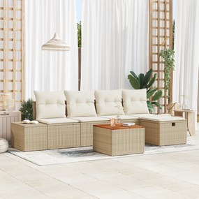 Conjunto de Sofá de Jardim 6 Peças com Almofadas Bege Rattan