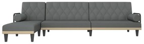 Sofá-cama em forma de L 260x140x70 cm tecido cinzento-escuro