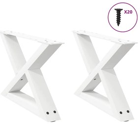 vidaXL Pés para mesa de centro 2 peças, branco, 60x(30-31,3) cm, aço