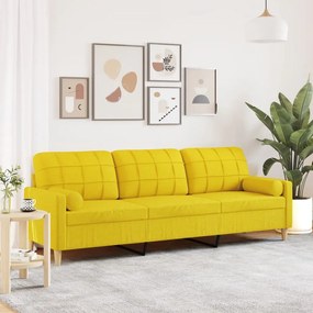 Sofá 3 lug. c/ almofadas decorativas 210cm tecido amarelo-claro