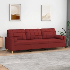 vidaXL Sofá 3 lug. c/ almofadas/almofadões 210cm tecido vermelho tinto